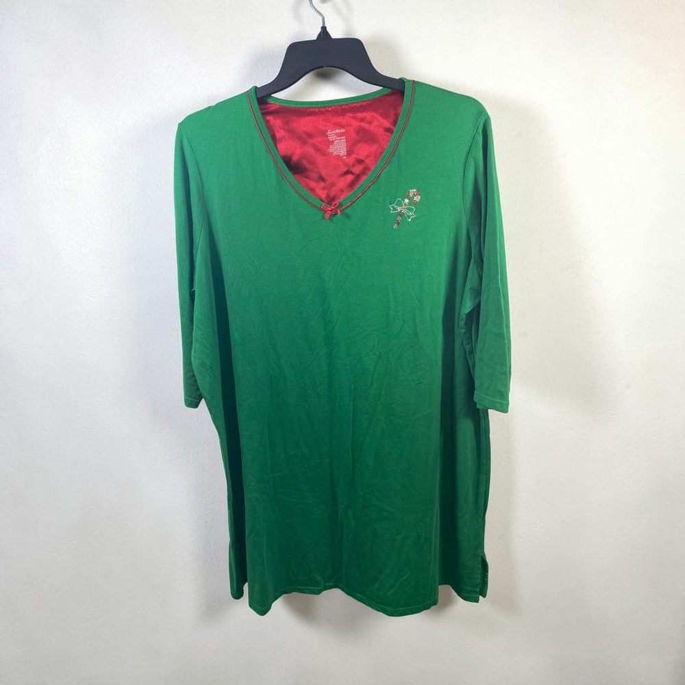Secret Treasures Christmas Sleep Shirt Green Candy Cane Nightgown Plus 2X/3X